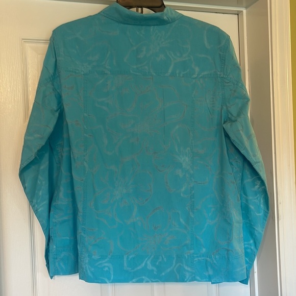 Denim & Company Turquoise Blouse Size L - Picture 2 of 5